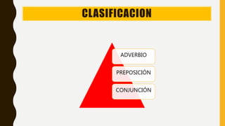 ADVERBIO
PREPOSICIÓN
CONJUNCIÓN
CLASIFICACION
 