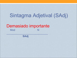Demasiado importante
Mod N
_____________________________
SAdj
Sintagma Adjetival (SAdj)
 