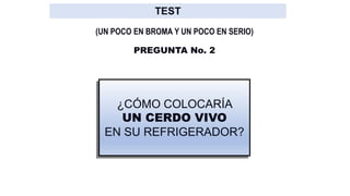 ¿CÓMO COLOCARÍA
UN CERDO VIVO
EN SU REFRIGERADOR?
PREGUNTA No. 2
(UN POCO EN BROMA Y UN POCO EN SERIO)
 