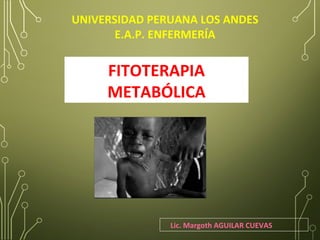 Lic. Margoth AGUILAR CUEVAS
FITOTERAPIA
METABÓLICA
UNIVERSIDAD PERUANA LOS ANDES
E.A.P. ENFERMERÍA
 