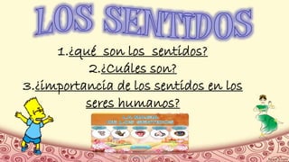 1.¿qué son los sentidos?
2.¿Cuáles son?
3.¿importancia de los sentidos en los
seres humanos?
 