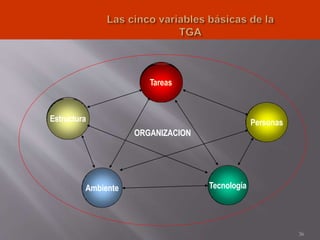 Estructura
Tareas
Ambiente Tecnología
Personas
ORGANIZACION
36
 