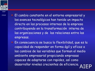 El cambio constante en el entorno empresarial y los avances tecnológicos han tenido un impacto directo en los procesos internos de la empresa contribuyendo en la transformación  interna de las organizaciones y de  las relaciones entre las empresas.  En consecuencia se busca la flexibilidad, que es la capacidad de responder en forma ágil y eficaz a los cambios de las variables que forman el medio ambiente empresarial propiciando empresas capaces de adaptarse con rapidez, así como desarrollar niveles crecientes de eficiencia. 