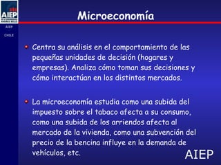 Microeconomía C entra su análisis en el comportamiento de las pequeñas unidades de decisión (hogares y empresas). Analiza cómo toman sus decisiones y cómo interactúan en los distintos mercados.   La microeconomía estudia como una subida del impuesto sobre el tabaco afecta a su consumo, como una subida de los arriendos afecta al mercado de la vivienda, como una subvención del precio de la bencina influye en la demanda de vehículos, etc. 
