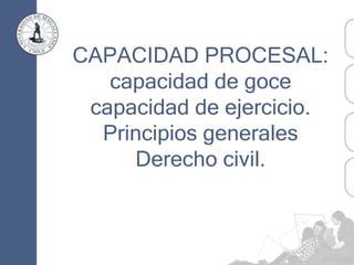 CAPACIDAD PROCESAL:
capacidad de goce
capacidad de ejercicio.
Principios generales
Derecho civil.
 