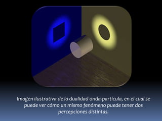 Imagen ilustrativa de la dualidad onda-partícula, en el cual se
   puede ver cómo un mismo fenómeno puede tener dos
                   percepciones distintas.
 