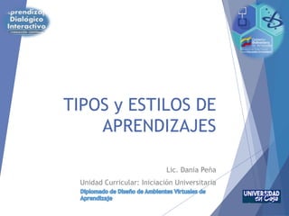 TIPOS y ESTILOS DE
APRENDIZAJES
Lic. Dania Peña
Unidad Curricular: Iniciación Universitaria
 