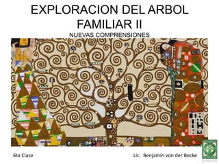 EXPLORACION DEL ARBOL
FAMILIAR II
NUEVAS COMPRENSIONES
6ta Clase Lic. Benjamín von der Becke
 