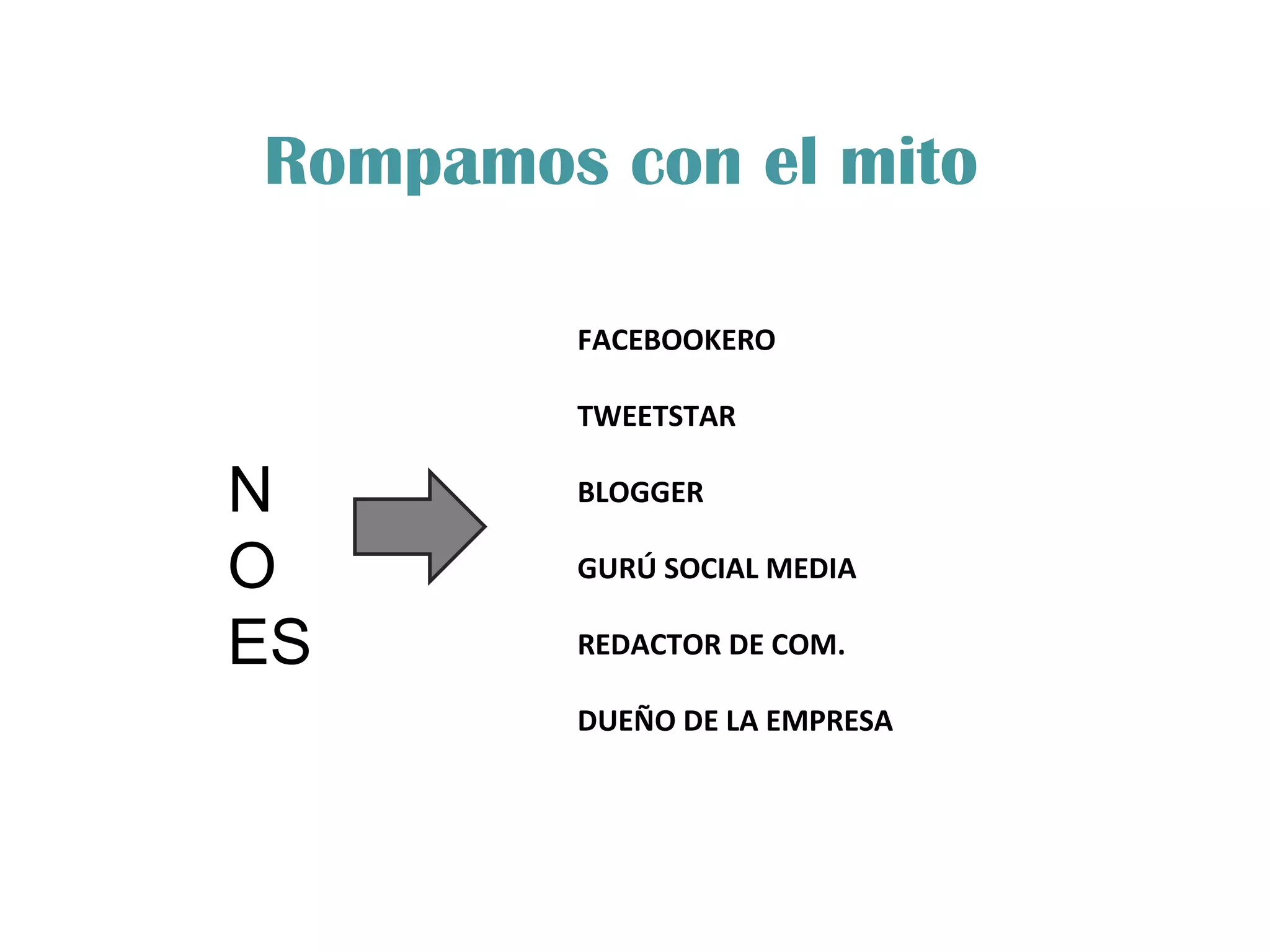 Rompamos con el mito NO ES FACEBOOKERO TWEETSTAR BLOGGER GURÚ SOCIAL MEDIA REDACTOR DE COM. DUEÑO DE LA EMPRESA 