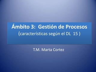 Ámbito 3:  Gestión de Procesos    (características según el DL  15 ) T.M. Marta Cortez 