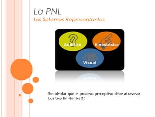 La PNL
Los Sistemas Representantes
Sin olvidar que el proceso perceptivo debe atravesar
Los tres limitantes!!!
 
