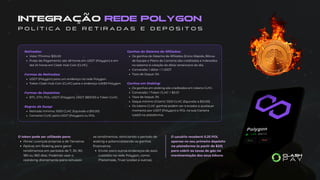 integração REDE POLYGON
P o l í t i c a d e R e t i r a d a s e D e p ó s i t o s
Retiradas:
Valor Mínimo: $30.00
Prazo de Pagamento: até 48 horas em USDT (Polygon) e em
até 24 horas em Clash Hub Coin (CLHC).
Formas de Retiradas:
USDT (Polygon) para um endereço na rede Polygon.
Token Clash Hub Coin (CLHC) para o endereço WEB3 Polygon.
Formas de Depósitos:
BTC, ETH, POL, USDT (Polygon), USDT (BEP20) e Token CLHC.
Regras do Swap:
Retirada mínima: 1000 CLHC (Equivale a $10.00)
Converta CLHC para USDT (Polygon) ou POL
O usuário receberá 0.25 POL
apenas no seu primeiro depósito
na plataforma (a partir de $20)
para cobrir as taxas de gás na
movimentação dos seus tokens.
O token pode ser utilizado para:
Ativar Licenças próprias e de Terceiros.
Aplicar em Staking para gerar
rendimentos em períodos de 7, 30, 90,
180 ou 360 dias. Podendo usar o
restaking diariamente para reinvestir
Ganhos do Sistema de Afiliados:
Os ganhos do Sistema de Afiliados (Início Rápido, Bônus
de Equipe e Plano de Carreira) são creditados e indexados
no sistema à cotação do dólar americano do dia.
Conversão: 1 dólar = 1 USDT
Taxa de Saque: 5%
Ganhos em Staking:
Os ganhos em staking são creditados em tokens CLHC.
Conversão: 1 Token CLHC = $0.01
Taxa de Saque: 3%
Saque mínimo (Claim): 1000 CLHC (Equivale a $10.00)
Os tokens CLHC ganhos podem ser trocados a qualquer
momento por USDT (Polygon) e POL na sua Carteira
Web3 na plataforma.
os rendimentos, reiniciando o período de
staking e potencializando os ganhos
financeiros.
Enviar para outros endereços de auto
custódia na rede Polygon, como:
Metamask, Trust Wallet e outros).
 
