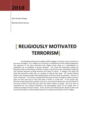 Class of Civilizations - Religiously Motivated Terrorism