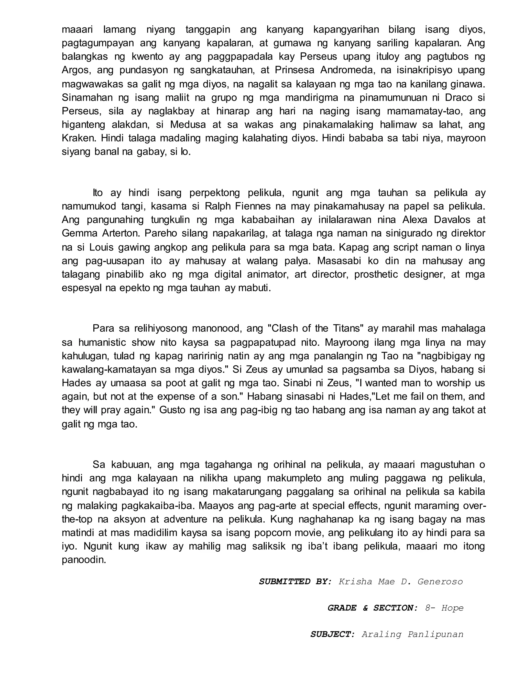Clash of the titans generoso | DOCX