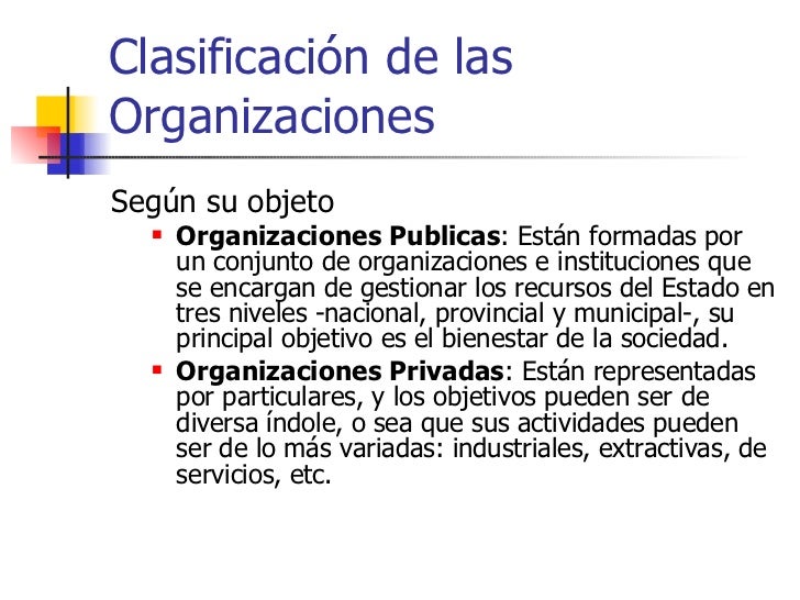 Clasificación de las Organizaciones