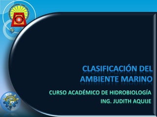 Clasificación del Ambiente Marino CURSO ACADÉMICO DE HIDROBIOLOGÍA ING. JUDITH AQUIJE 