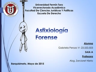 Universidad Fermín Toro
Vicerrectorado Académico
Facultad De Ciencias Jurídicas Y Políticas
Escuela De Derecho
Alumna
Gabriela Perozo V- 23.553.503
SAIA A
Profesora
Abg. Zorcioret Nieto
Barquisimeto, Mayo de 2015
 