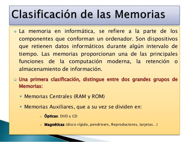 Clasificación de las memorias en informática