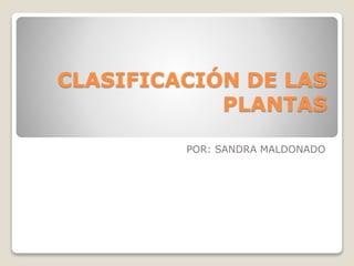 CLASIFICACIÓN DE LAS
PLANTAS
POR: SANDRA MALDONADO
 