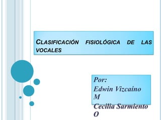 Clasificación fisiológica de las vocales Por: Edwin Vizcaíno M Cecilia Sarmiento O 