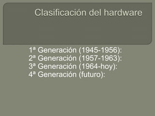 1ª Generación (1945-1956):
2ª Generación (1957-1963):
3ª Generación (1964-hoy):
4ª Generación (futuro):
 