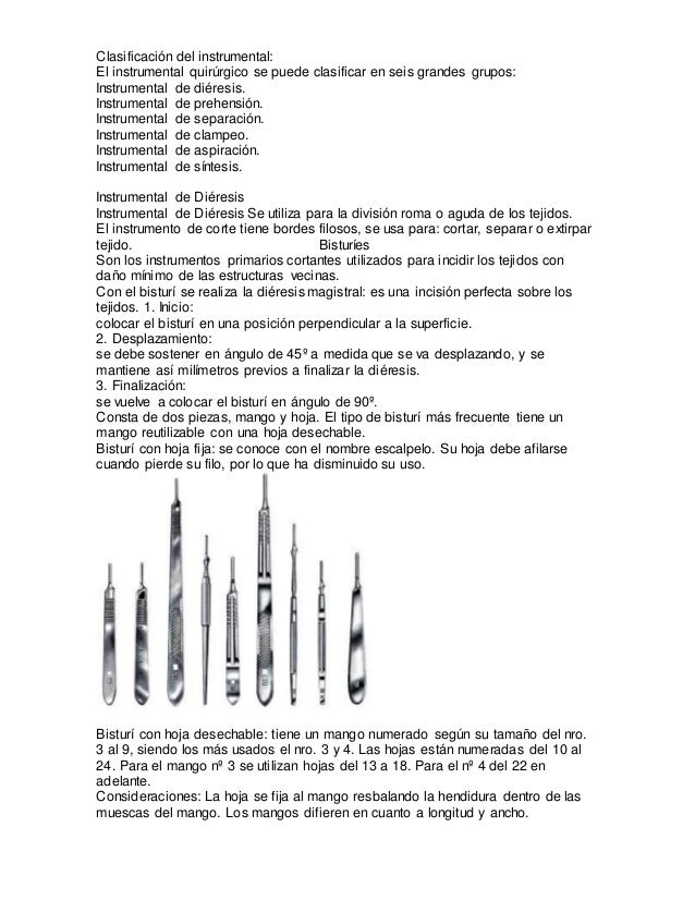 Clasificación del instrumental quirurgica