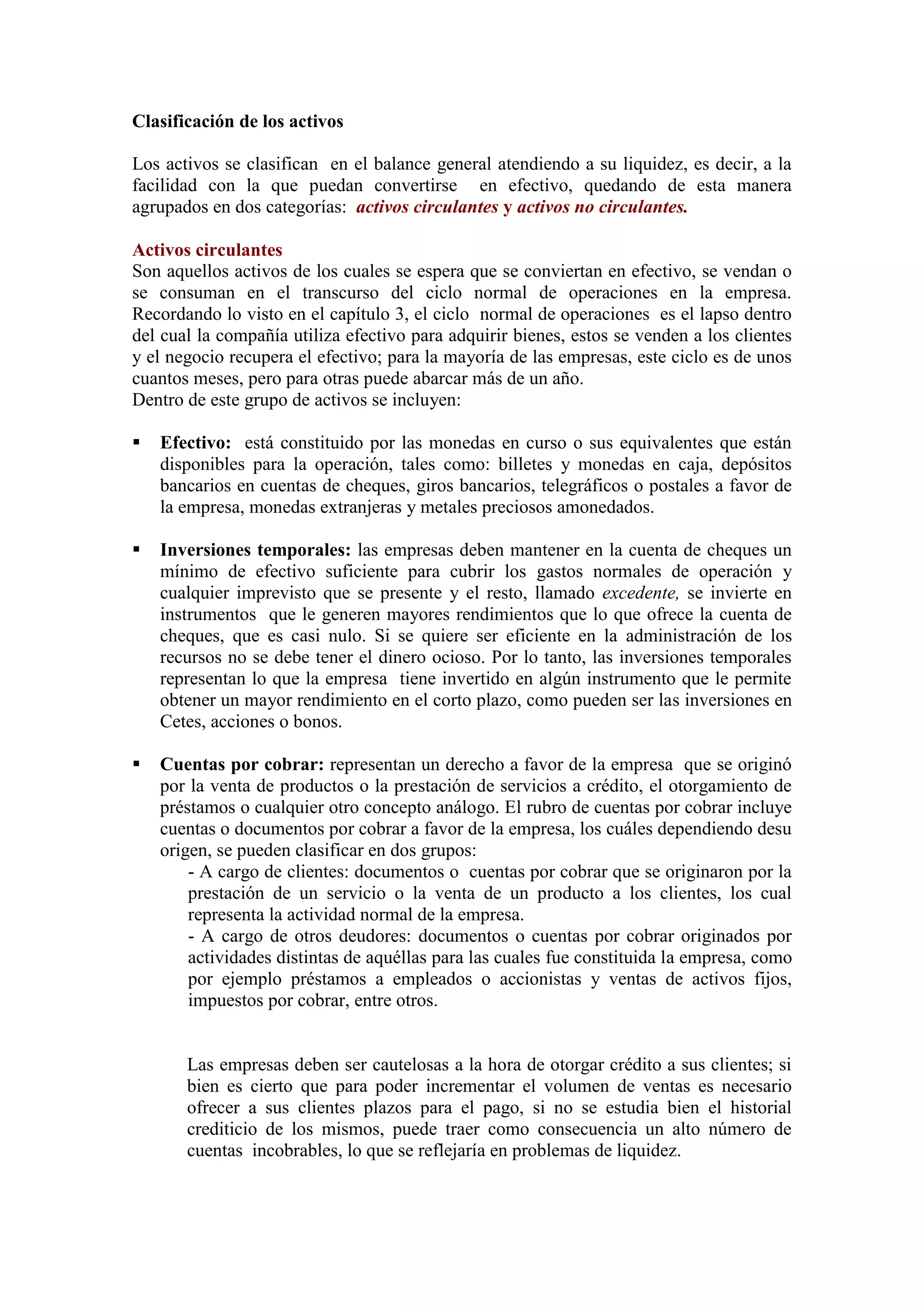 Clasificación de los activos | DOCX