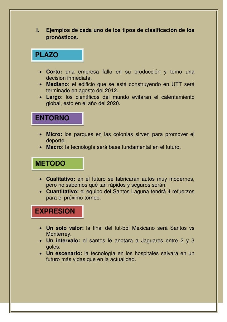 Clasificación de los pronósticos