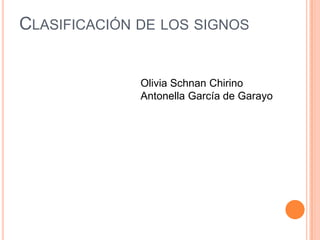 CLASIFICACIÓN DE LOS SIGNOS
Olivia Schnan Chirino
Antonella García de Garayo
 
