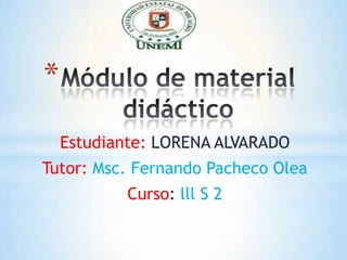 *
    Estudiante: LORENA ALVARADO
Tutor: Msc. Fernando Pacheco Olea
           Curso: lll S 2
 