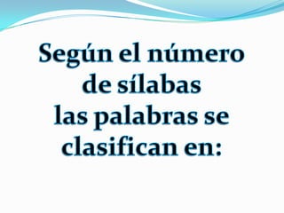 Según el número <br />de sílabas <br />las palabras se <br />clasifican en:<br />