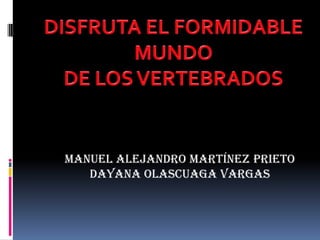 DISFRUTA EL FORMIDABLE MUNDO  DE LOS VERTEBRADOS MANUEL ALEJANDRO MARTÍNEZ PRIETO DAYANA OLASCUAGA VARGAS 