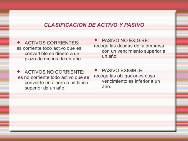 Clasificacion de activos y pasivos