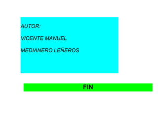 AUTOR:
AUTOR:
   VICENTE MANUEL
VICENTE MANUEL
      MEDIANERO LEÑEROS
MEDIANERO LEÑEROS




                   FIN
 