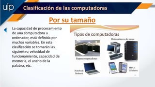 Clasificación de las computadoras
La capacidad de procesamiento
de una computadora u
ordenador, está definida por
muchas v...