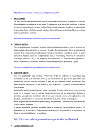 Clasificacion de la ciencia según 5 autores