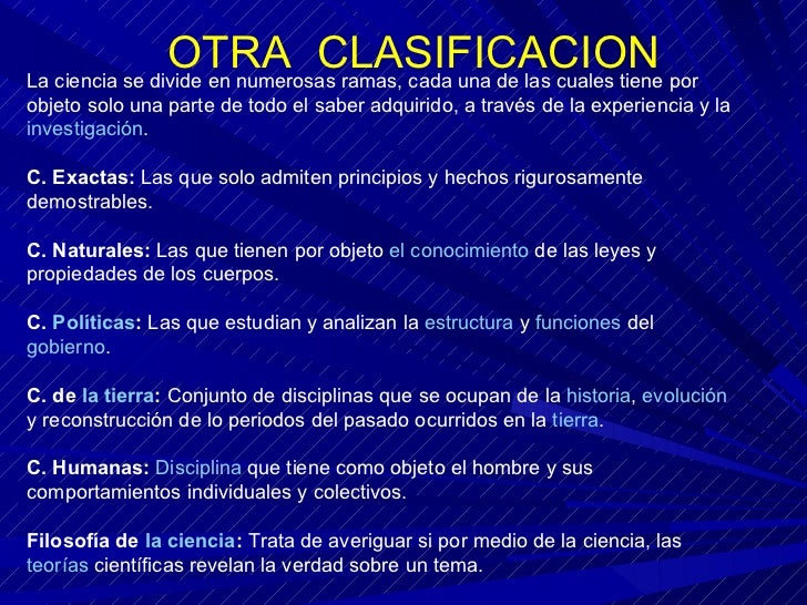 Clasificacion De Las Ciencias