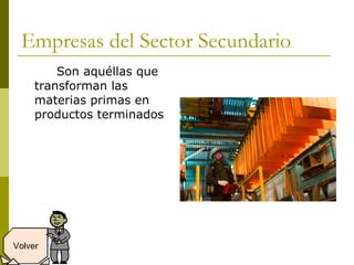 Empresas del Sector Secundario <ul><li>Son aquéllas que transforman las materias primas en productos terminados   </li></u...