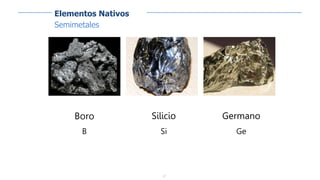 21
Semimetales
Boro
B
Silicio
Si
Germano
Ge
Elementos Nativos
 