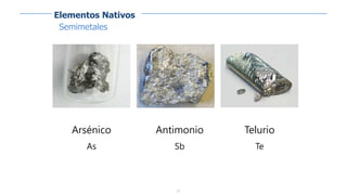 22
Antimonio
Sb
Arsénico
As
Telurio
Te
Elementos Nativos
Semimetales
 