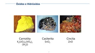 60
Carnotita
K2(UO2)2(VO4)2
·3H2O
Casiterita
SnO2
Cincita
ZnO
Óxidos e Hidróxidos
 