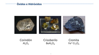 62
Corindón
Al2O3
Crisoberilo
BeAl2O4
Cromita
Fe2+Cr2O4
Óxidos e Hidróxidos
 
