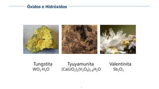 91
Tungstita
WO3·H2O
Tyuyamunita
(Ca(UO2)2(V2O8)5-8H2O
Valentinita
Sb2O3
Óxidos e Hidróxidos
 