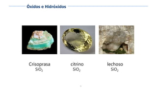 98
Crisoprasa
SiO2
lechoso
SiO2
citrino
SiO2
Óxidos e Hidróxidos
 