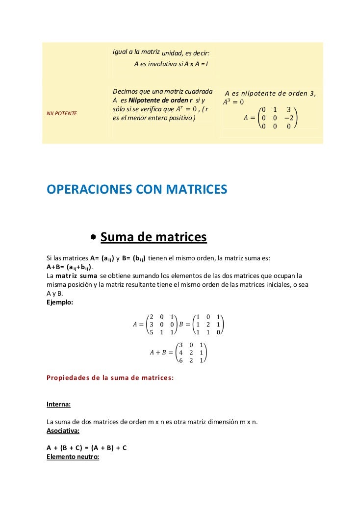 matrices o entre matrices y de matrices operaciones Clasificacion matrices o entre matrices y de matrices operaciones Clasificacion
