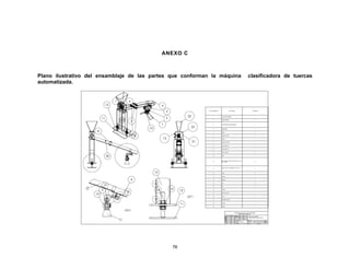76
ANEXO C
Plano ilustrativo del ensamblaje de las partes que conforman la máquina clasificadora de tuercas
automatizada.
 