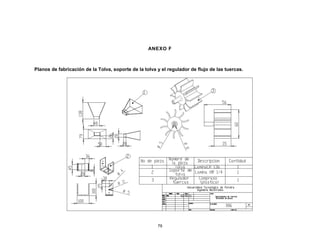79
ANEXO F
Planos de fabricación de la Tolva, soporte de la tolva y el regulador de flujo de las tuercas.
 