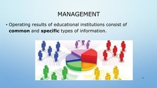MANAGEMENT
• Operating results of educational institutions consist of
common and specific types of information.
15
 