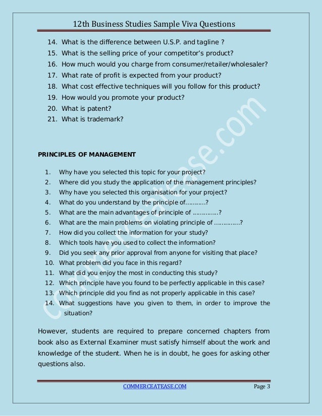 Class 12th Sample Viva Questions In Business Studies