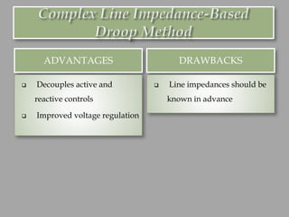 ADVANTAGES DRAWBACKS
❑ Decouples active and
reactive controls
❑ Improved voltage regulation
❑ Line impedances should be
known in advance
 